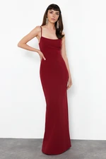 Trendyol Burgundy Body Fitted Woven Long Evening Dress