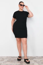 Trendyol Curve Black Fitted Mini Crew Neck Ribbed Stretchy Knitted Dress