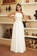 Carmen Ecru Chiffon Long Wedding Dress with Sequins