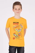 zepkids Boys' Mustard-colored Crewneck Play Arms Printed T-Shirt