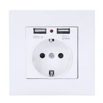 4X Pc Panel Wall Power Socket Grounded 16A Eu Standard Electrical Outlet With 2100Ma Dual USB Charger Port For Mobile