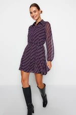 Trendyol Burgundy Mini Geometric Patterned Chiffon Woven Woven Dress