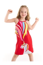 Denokids Unicorn Love Girls' Cotton Dress with Straps, Red