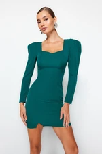 Trendyol Emerald Green Fitted Sleeve Detailed Slit Knitwear Dress