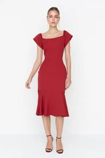 Trendyol Burgundy Tall Flounce Midi Woven Dress