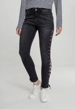 Women's Denim Pants Lace Up Skinny Pants - Black