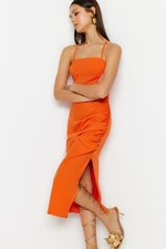 Trendyol Orange Drape részletes midi elegáns estélyi ruha