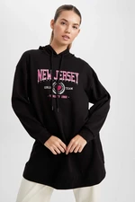 DEFACTO Relax Fit Hooded Printed Sweatshirt Tunic