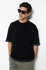 Trendyol Black Men's Oversize/Wide Cut Crew Neck Short Sleeved Embroidered 100% Cotton T-Shirt.