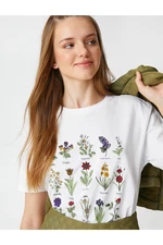 Koton Floral Printed T-Shirt Crew Neck Short Sleeved