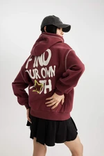 DEFACTO Oversize Fit Back Printed Hooded Thick Sweatshirt