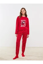 LC Waikiki Crew Neck Minnie Mouse Printed Long Sleeve Women's Pajamas Set