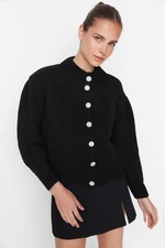 Trendyol Black Soft Textured Knitwear Cardigan with Jewel Buttons