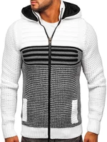 Biely hrubý pánsky sveter/bunda so zapínaním na zips s kapucňou Bolf 2048