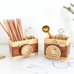 Creative Camera Wooden Pen Holder Storage Makeup Brushes Organizer Wood Crafts Retro Birthday Gifts Vintage Home Decorat