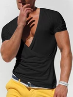 Mens V Neck Cross Wrap Muscle Workout Summer Casual T-Shirt