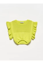 Dilvin 10176 Crop With Ruffle Sleeves Sweater-lime