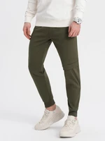 Ombre Men's sweatpants with stitching and leg zipper - olive