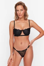 Trendyol Black Lace Kostice kryté spodní prádlo Set