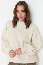 Trendyol Ecru Wide Fit Sweter z dzianiny z okrągłym dekoltem