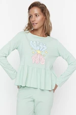 Trendyol Mint Ruffle Detailed Knitted Pajamas Set