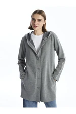 LC Waikiki Basic Anthracite Melange Hooded Women's Cardigan