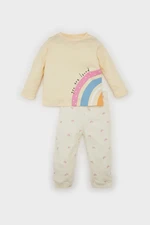 DEFACTO Baby Girl Pajama Set Rainbow Printed Long Sleeve Top Elastic Waist Bottom