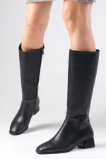 Mio Gusto Briony Black Color Side Zipper, Thin Faux Für Lined Blunt Toe Women's High Heel Boots