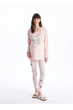 LC Waikiki Crew Neck Printed Long Sleeve Maternity Pajama Set