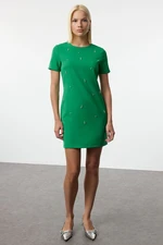 Trendyol Green Shift/Plain Pattern Stone Embroidered Mini Woven Dress