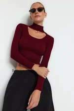 Trendyol Claret Red Crop Stand Collar Knitwear Sweater