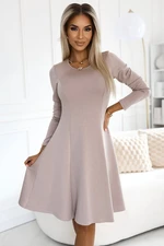 567-1 Comfortable trapeze long sleeve dress - BEIGE