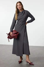 Trendyol Gray Double Breasted Draped Woven Crepe Dress