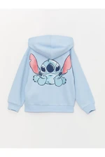 LC Waikiki Girls Hooded Lilo and Stitch Printed Long Sleeve Zipper Sweatshirt