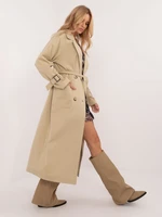 Beige long trench coat with belt