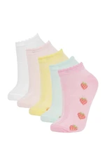 DEFACTO Girl's 5-Piece Cotton Cherry and Flower Patterned Booties Socks