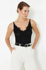 Trendyol Black Lace Detailed Textured Tulle Fitted Stretchy Knitted Undershirt