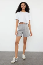 Trendyol Gray 100% Tencel™ Pleated Denim Shorts