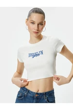 Koton Embroidered Crop T-Shirt Short Sleeve Crew Neck