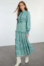 Trendyol Mint Patterned Ruffled Woven Dress