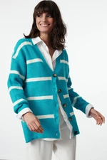 Trendyol Light Blue Wide Fit Soft Textured Striped Knitwear Cardigan