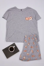 Trendyol Grey 100% Cotton Animal Patterned Knitted Pajama Set