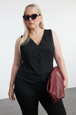 Trendyol Curve Black Striped V Neck Knitted Plus Size Vest