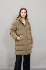 DEFACTO Water Repellent Hooded Zipper Snap Closure Pocket Long Puffer Coat Parka