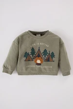 DEFACTO Baby Boy Crew Neck Nature Printed Soft Furry Sweatshirt