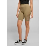 Women's high-waisted khaki shorts with lace insert