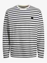 Black and Cream Men's Striped T-Shirt Jack & Jones Badge - Men