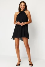 Trendyol Black A-Cut Pleated Woven Chiffon Short Elegant Evening Dress