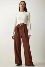 Happiness İstanbul Women's Brown Pleated Palazzo Trousers