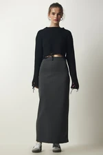 Happiness İstanbul Women's Anthracite Basic Long Skirt